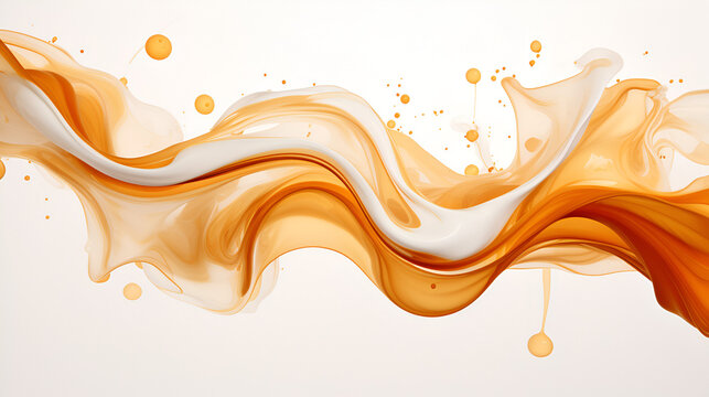 Splash of melted caramel sauce isolated on transparent background. Brown toffee wave splashing with droplet milk pouring and splash form white bowl isolated on white background
