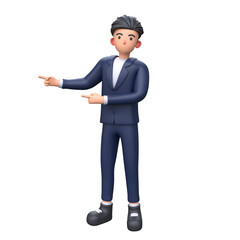 3D Businessman pointing left with both index finger