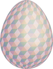 Easter egg decorated with 3D effect pale geometrical pattern on transparent background