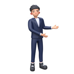 3D Businessman showing something in right side