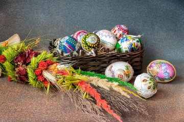 Easter colorful eggs and palm tree

