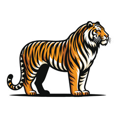 Fototapeta premium Wild tiger full body vector illustration, zoology illustration, animal predator big cat design template isolated on white background
