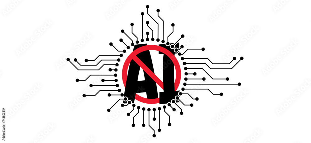 Poster stop, no ai text, image generator. forbidden, artificial intelligence ai. technology, artificial int