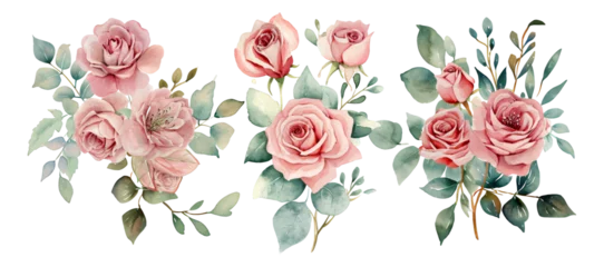 Kissenbezug Sets of four pink roses in watercolor. © Anthony