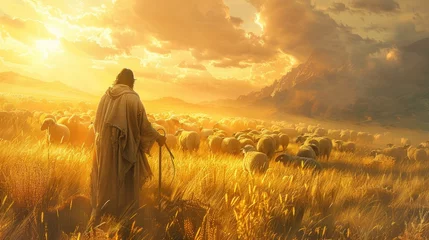Foto op Plexiglas Poignant image of Jesus Christ as a shepherd. Generative Ai © MinixT