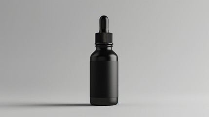 bottle of essential oil with a dropper and a matte black label.