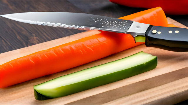 vegetables, tomatoes, cucumber, knife, kitchen, cooking, on a chopping board