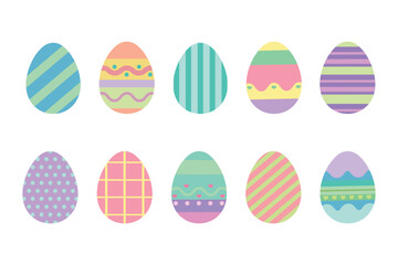 Set of colored Easter eggs icons. Easter decorative elements with different patterns. Vector illustration