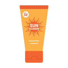 Tube with Sunscreen cream or lotion. Sunscreen product package design. SPF 50 product. Vector illustration