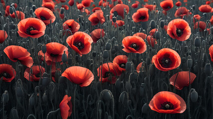 images of a field with poppy flowers - obrazy, fototapety, plakaty