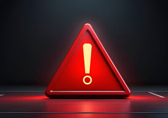 Realistic red caution warning sign for attention exclamation mark traffic sign by 3d render illustration. Generative AI	 - obrazy, fototapety, plakaty