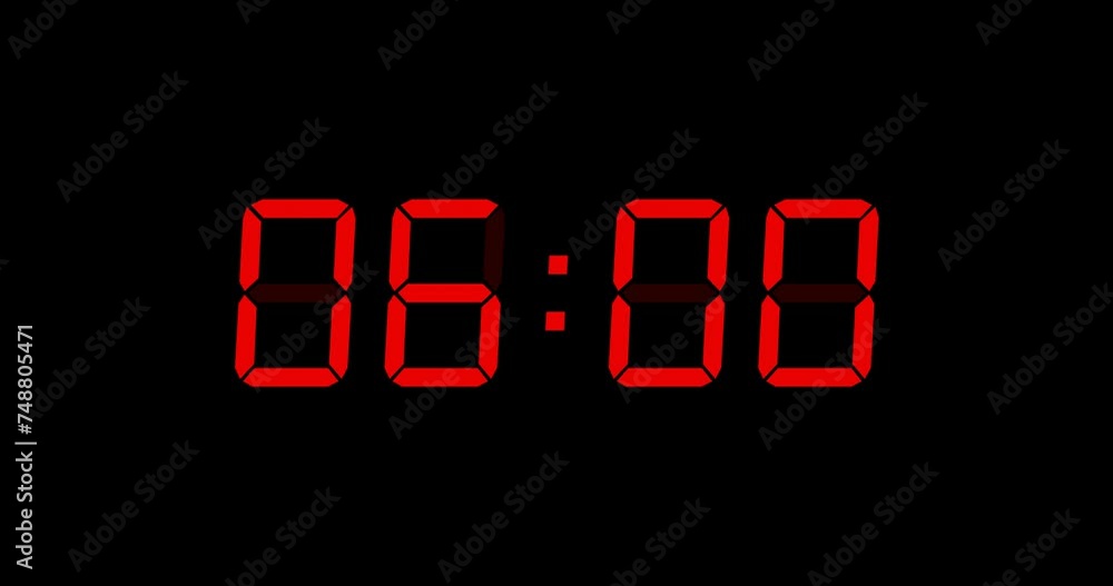 Aufkleber animation of red digital timer changing on black background