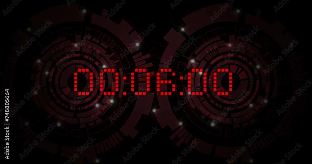Aufkleber animation of red digital timer changing on black background