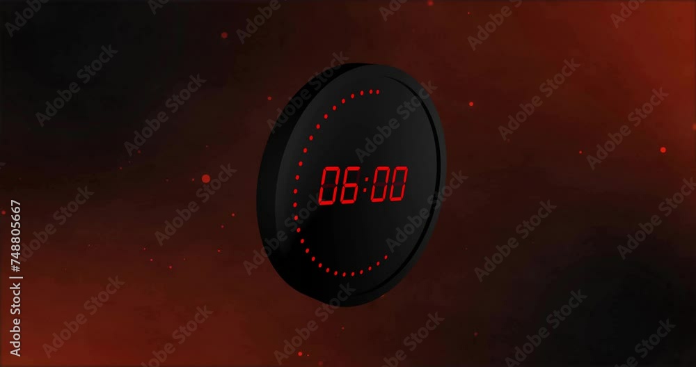 Aufkleber animation of red digital timer changing on red and black background