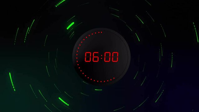 Animation of red digital timer changing with red dots on black background