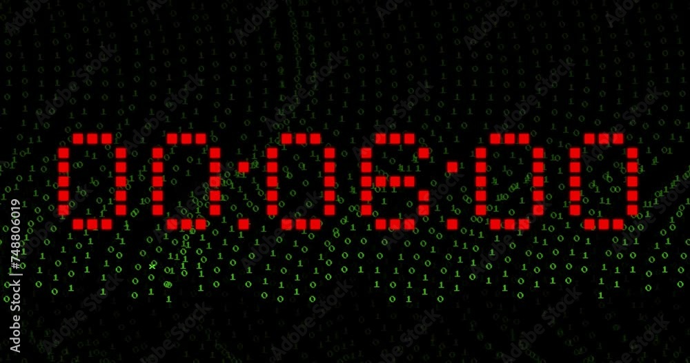 Aufkleber animation of red digital timer changing on black background