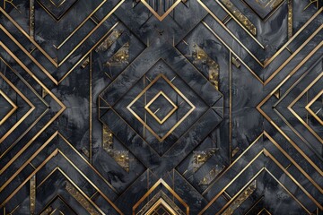 A black wallpaper featuring a geometric design in gold, creating a bold and modern aesthetic for interior decor.