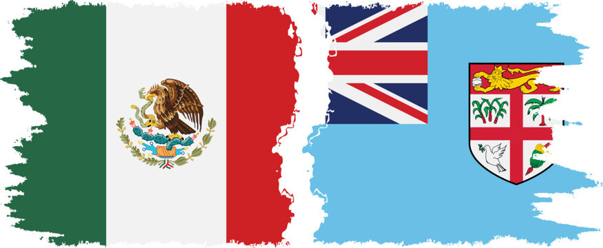 Fiji and Mexico grunge flags connection vector