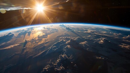 The sun shines on Earth from space