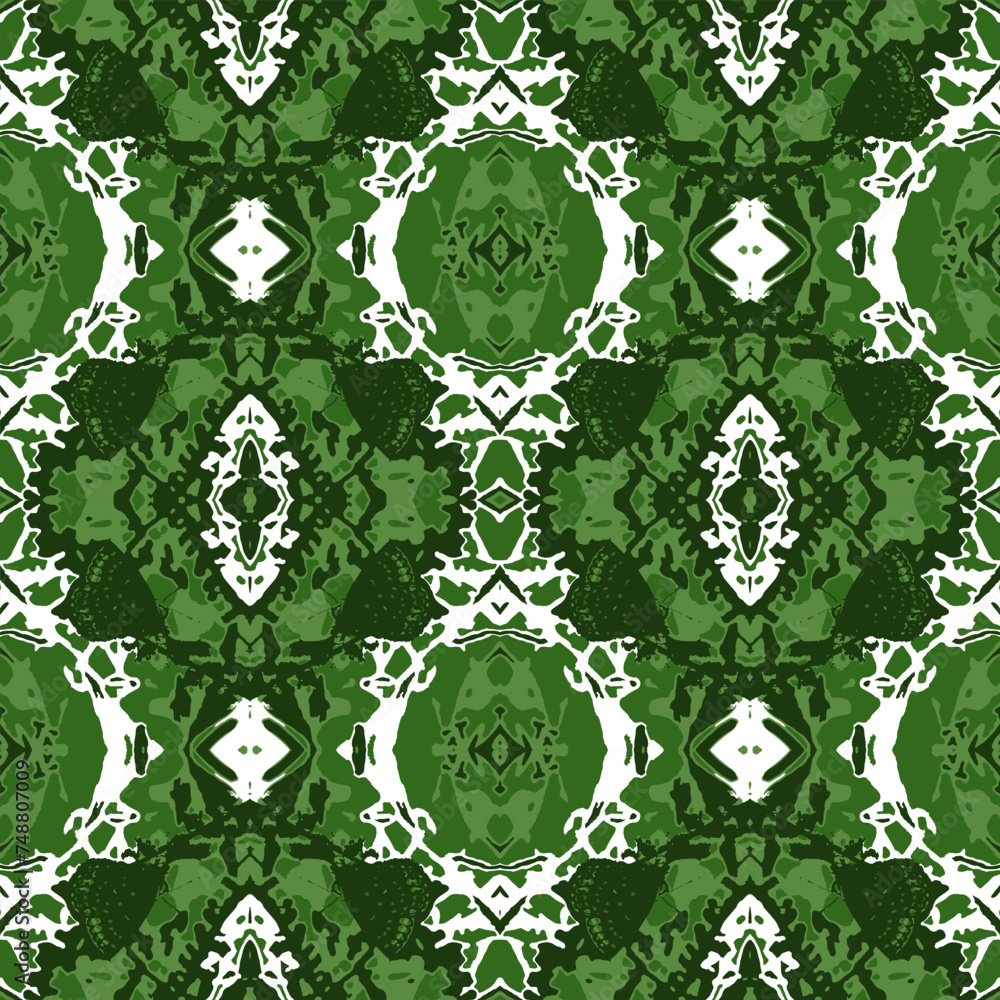 Poster complex seamless pattern with abstract theme and white areas on a green background. vector illustrat