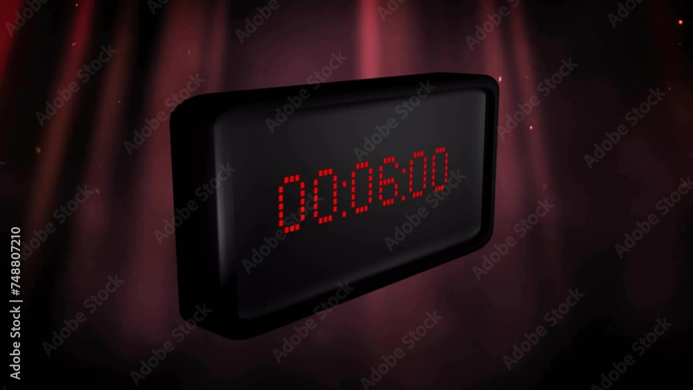 Aufkleber animation of red digital timer changing with red light trails on black background