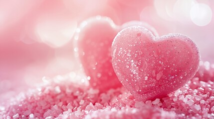 Obraz premium two hearts on a pink background with glitters