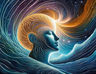Illustration of the potential connection between the consciousness mind and extradimensional universal waves - 748807418