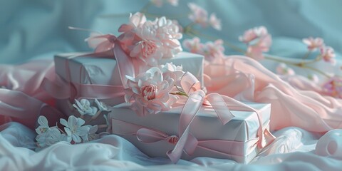 Elegance encapsulated in gifts with soft pastels and delicate ribbons, a whisper of celebration