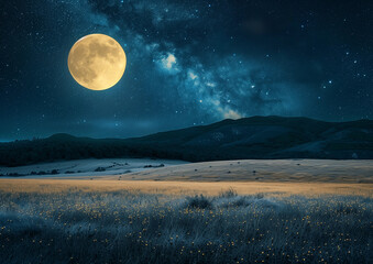 Fototapeta na wymiar Mesmerizing capture of the starry night, adorned with the full moon's luminous embrace