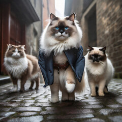 Illustration of gangster stray cats in an alley - 748807653