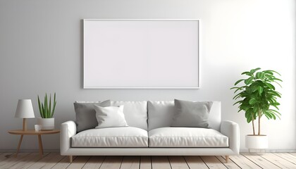 Blank White Canvas Inside of a Living Room for a Wall Art Mockup