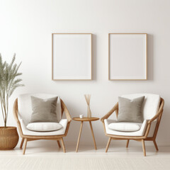 Modern Living Room Interior with Empty Frames