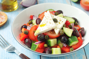 A bowl with traditional Greek salad Horiatiki