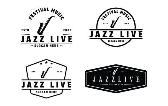 set of saxophone logo design vintage label and badge