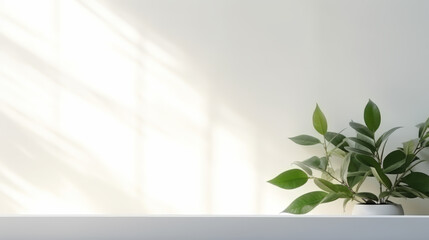 Blurred shadow from leaves plants on the white wall.