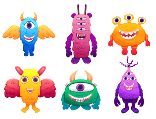 Set with cute and funny monsters. Vector kids illustration