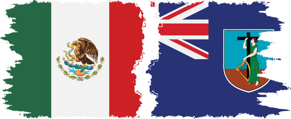 Montserrat and Mexico grunge flags connection vector.