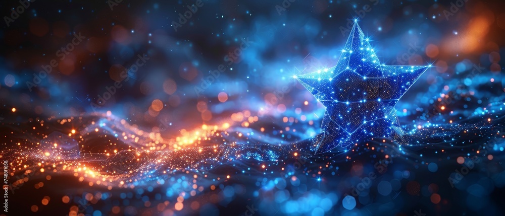 Poster abstract blue stars. low poly style design. abstract geometric background. wireframe light connectio