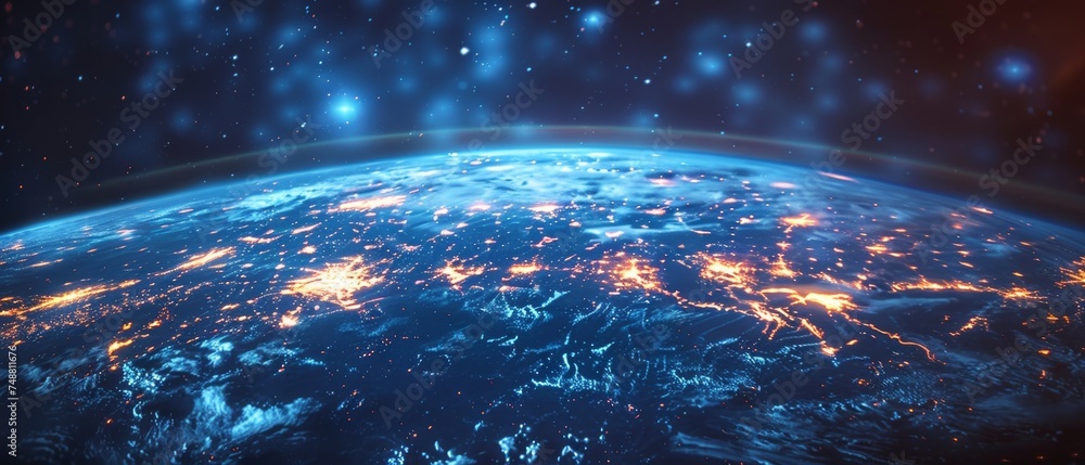 Aufkleber blue glowing planet earth in a power button. earth hour concept. low poly style design. geometric ba