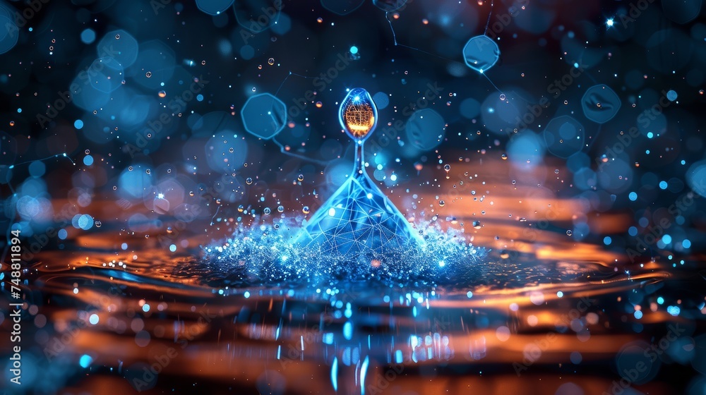 Poster design with a falling drop of water. low poly style. abstract geometric background. wireframe light 