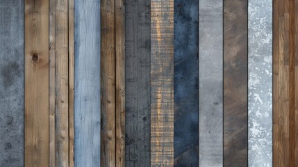 A group of wooden planks are displayed, each painted in different vibrant colors, creating a visually striking contrast and diversity in shades.