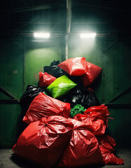 un tas de sac poubelle en plastique amoncellés dans un sous-sol- generative AI.jpg - 748812468