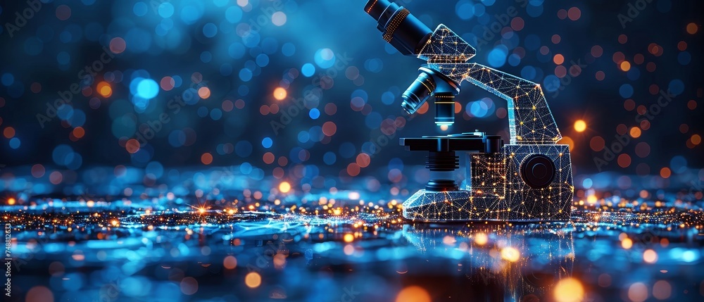 Leinwandbilder the image shows an abstract microscope in the form of a starry sky or space, with points, lines, and