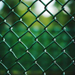 Fototapeta premium A chain link fence on a green background, 1:1.