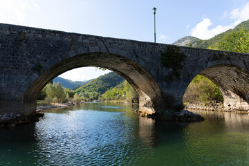 Fototapeta na wymiar River Crnoevich is a city in Montenegro on the river of the same name or the Black River, not far from the coast of Lake Skadar.