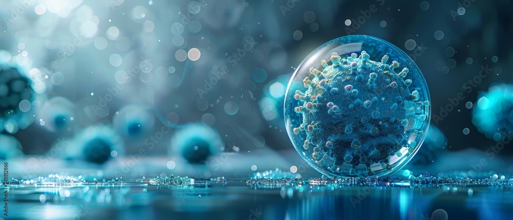 Aufkleber virus-infected blue glass dome. abstract design with low poly style. geometric blue background. wire