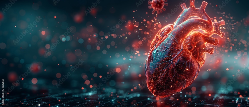 Aufkleber heart in transparent glass dome with attacking viruses. healthcare medical concept. low poly style. 