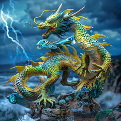 Blue Dragon, Guardian God of Water, generative AI 