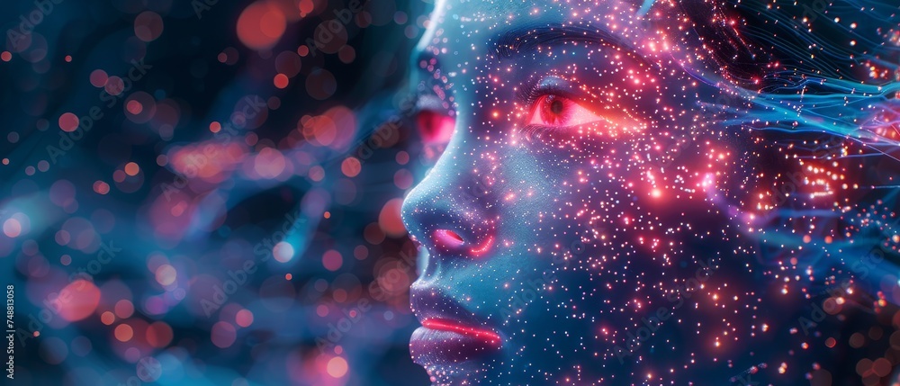 Poster As a system administrator in the image of God, I set up neural networks. Developers design AI in image robots. Developers design cybernetic brains. 3D rendering is created.