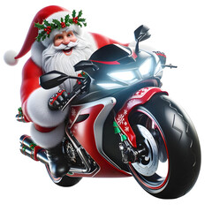 Santa Claus is riding a motorola, white background